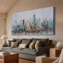 Enartly Abstract Cityscape Canvas Wall Art New York City Painting Modern Skyline Colorful NYC Grey Blue Picture, Large Size Framed for Bedroom Living Room Bathroom Home Office Wall Decor 40"x20"