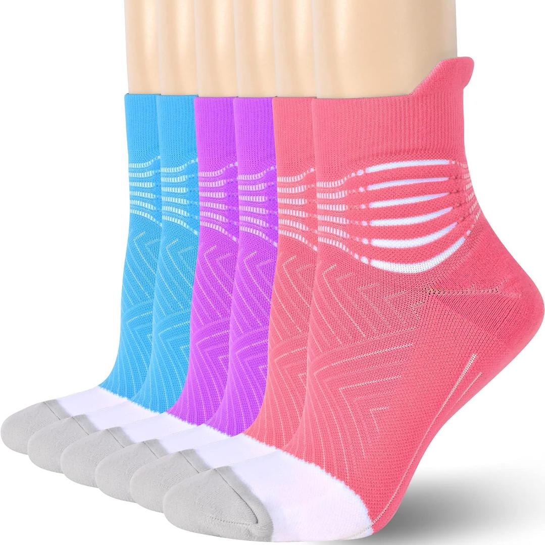 IRAMY Compression Ankle Support Socks Women - Coolmax Wicking, Cushioned Athletic, Plantar Fasciitis Relief 2/3/6 Pairs (Large, Pink+purple+light Blue(3 Packs))