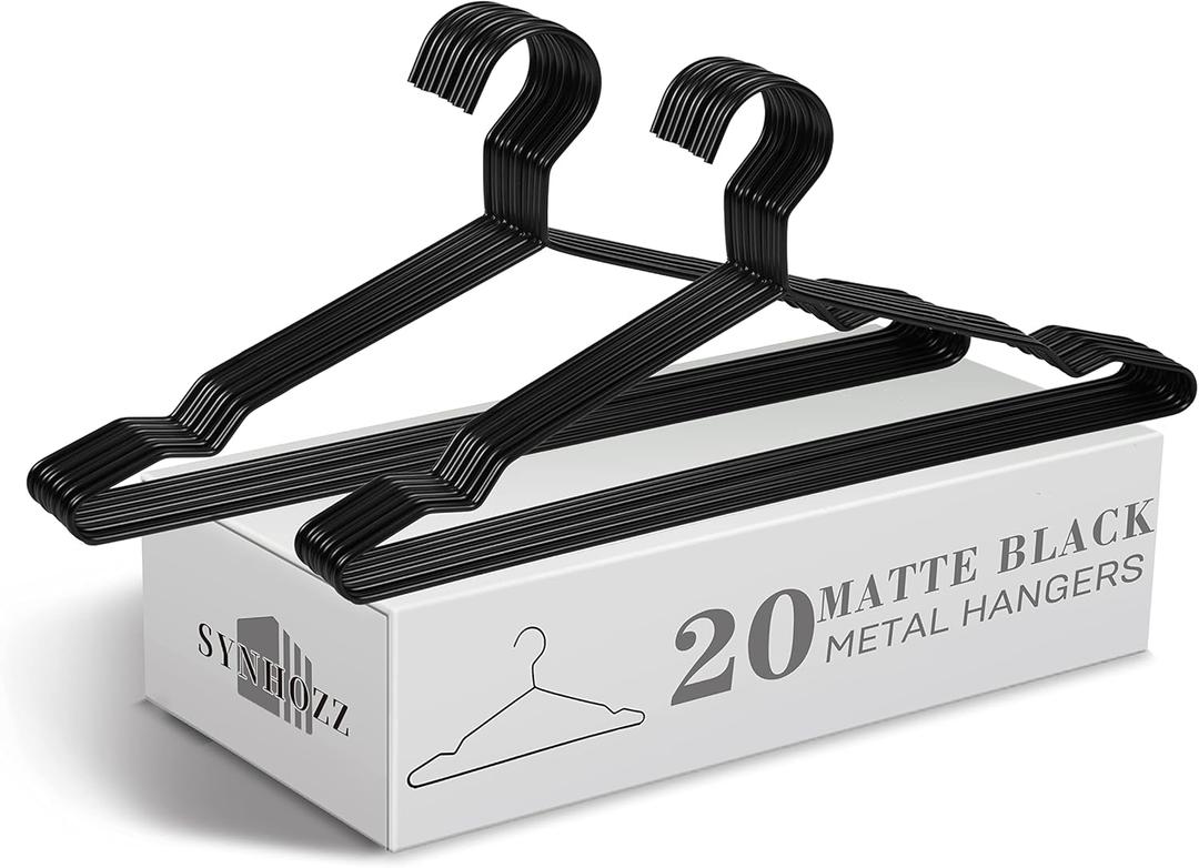 16.5" Heavy Duty Matte Black Metal Hangers 20 Pack, Wire Black Clothes Hangers for Coat Suit, Shirts, Dress, PantsCamisole Wedding Dress (Black, 20Pack)