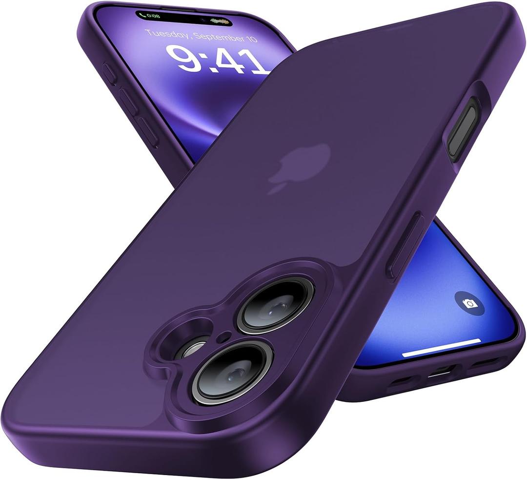 Shockproof for iPhone 16 Case, [Full Camera Protection] [Military-Grade Drop Protection] Protective Anti-Yellow Slim Translucent Matte Skin-Friendly for iPhone 16 Phone Case, Purple