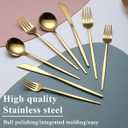 Evanda Gold Silverware Set 64 Piece Service for 16, Titanium Gold Plated Stainless Steel Flatware Set, Knives Forks Spoons Cutlery Set for Wedding, Parties, Birthday, Restauroom, Dishwasher Safe