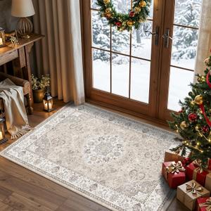 Washable Hallway 3x4 Floor Mats: Farmhouse Non-Slip Kitchen Sink Area Rug Water-Resistant Small Carpet for Living Room Bathroom Thin Soft Doormat Easy-Clean Decorative Rug for Pets Family (3x4,Beige)