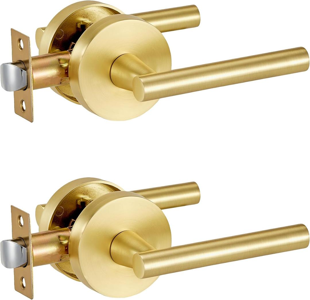 Lethato 2 Packs Gold Passage Door Handles, Closet Door Handles Gold,Brushed Gold Dummy Closet Handle, Door Handle Passage for Closet/Hallway