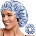 YANIBEST Adjustable Satin Bonnet Double Layer Hair Bonnet for Sleeping Bonnets for Women Hats Curly Natural Hair, Sky Blue