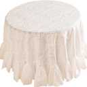 patdrea Vintage Ruffle Tablecloth for Round Tables,Farmhouse Embroidered Cotton White Lace Table Cloth Cover Decor for Dining Room Wedding Banquet Thanksgiving Christmas,Dimaeter 51"