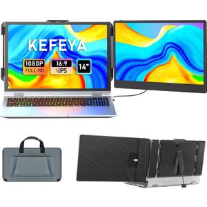 KEFEYA Laptop Screen Extender 14", FHD 1080P IPS Laptop Monitor Extender Dual Screen, Portable Monitor for Laptops 13-17" with USB-C/HDMI Port, Plug n Play for Windows/Mac/Android/Switch/PS5