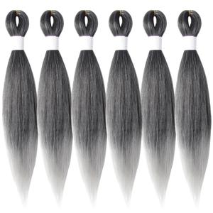 Braiding Hair Pre Stretched 18 Inch 6 Packs, Long Hair Extensions for Braids, Synthetic Braiding Hair Prestretched TGrey(Ombre Grey)