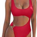 SUUKSESS Women Sexy One Piece Tummy Control Swimsuit Cutout Backless Bathing Suit (Large, Red)