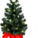 Tabletop Christmas Tree with Lights(50 Pcs), 2 Ft Mini Pine Artificial Xmas Tree Ideal for Home Desktop Bedroom Xmas Party Decor Lighted Tree