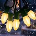 C7 LED Christmas Lights, 25ft Frosted String Lights With 27 LED Frosted White Bulbs, Vintage Warm White Hanging Light for Outdoor Roofline Party Decorations