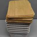 Bagnizer Small Plastic Storage Bins with Bamboo Lids 5.2qt Stackable Box Basket Pantry Decorative Containers Cute with Lable for Organizing Desktop Closet Office Cream White of 6 packs 10*7.2*4.1'