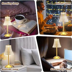 Liliful 1 Pcs LED Portable Cordless Gold Table Lamp Touch Battery Operated Rechargeable Desk Lamp 3 Color Dimmable for Bedroom Living Room Dining (Rose Style)