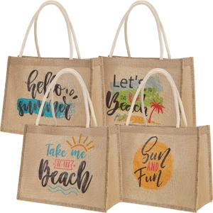 Sweetude Burlap Tote Bags with Handles for Women Burlap Tote Summer Straw Beach Bag 13.8 x 5.9 x 10.6 Inches