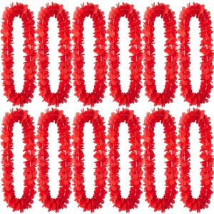Suncalla 12 Pcs Hawaiian Leis Garland Ruffled Hula Aloha Flower Necklaces Luau Hen Stag Hawaiian Fancy Dress Decorations for Adults Beach Tropical Themed Birthday Summer Party Favors(Red)