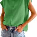 Saodimallsu Womens Summer Cap Sleeve Tops Casual Crew Neck Loose Fit Knit Lightweight Sweater Pullover Top (Green, L)
