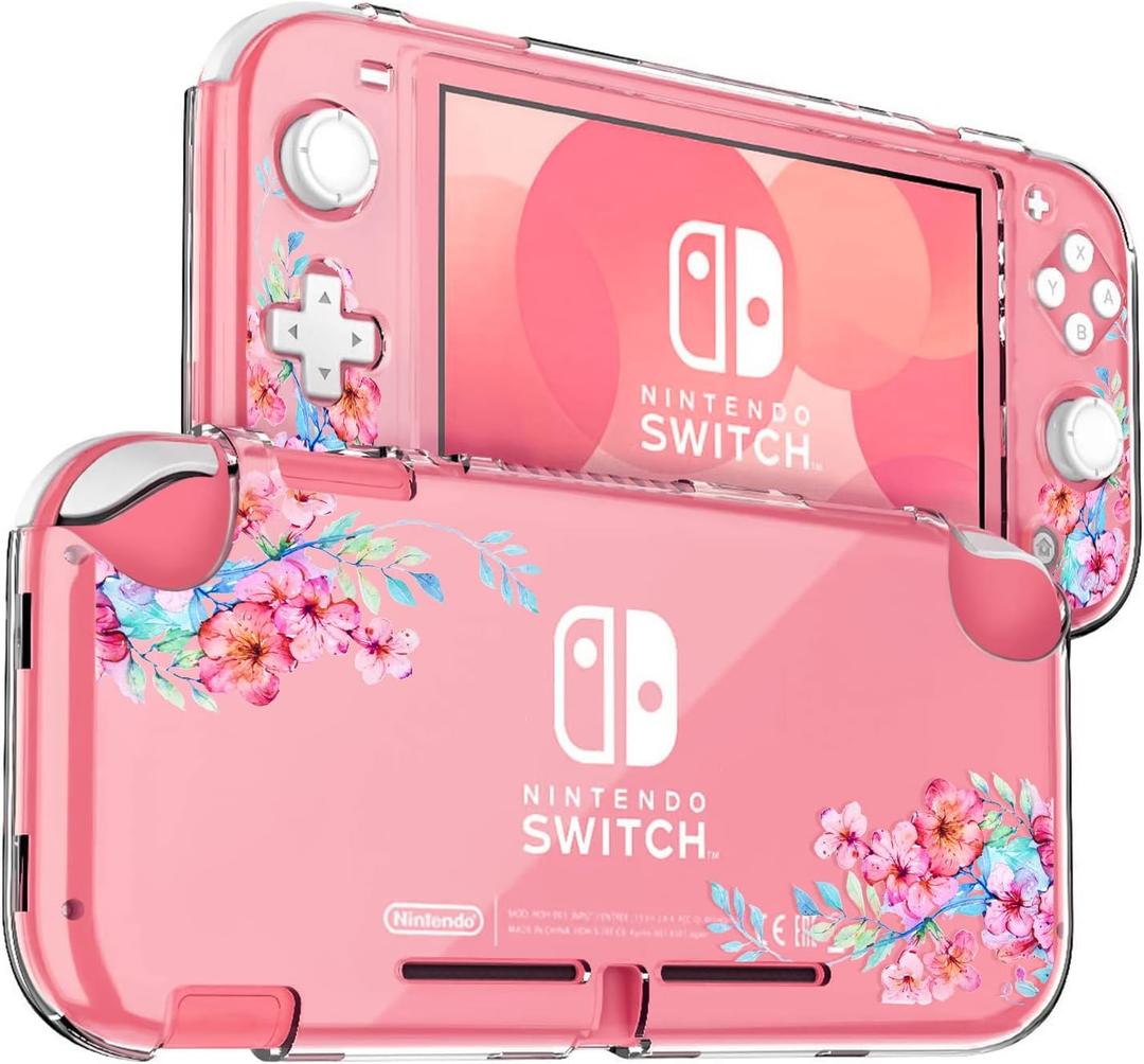 DLseego Peach Blossom Pink Flower Floral Clear Switch Lite Protective Case 2-Piece Split Full Wrap PC Hard Shell Anti-Scratch All-Round Protection Cover for Switch 2019 Model