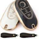 Smart Full Protection Key Fob Cover Case fit for 2020-2024 Mercedes Benz Mercedes Benz S-Class G-Class E-Class (TPU, Black+Off White)