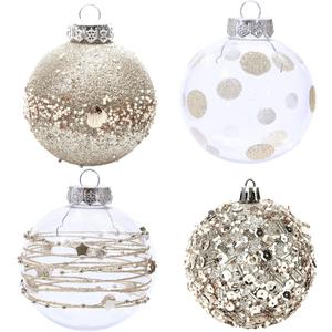 Clear Christmas Ball Ornaments for Christmas Tree Decorations Hanging Balls 8 Pcs 3.15" Glitter Crystal Champagne Shatterproof Christmas Ornaments Balls Set for Xmas Wedding Party Holiday Home Decor