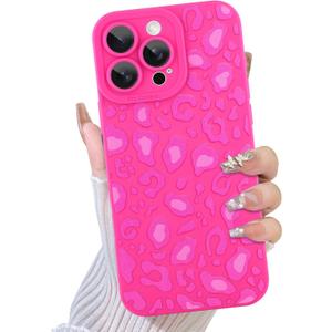 TEAUGHT Compatible with iPhone 16 Pro Max Case Cute Pattern Leopard Print Cheetah Camera Protection Cover, Cheetah Pattern Phone Case Silicone for Girls Women -Hot Pink