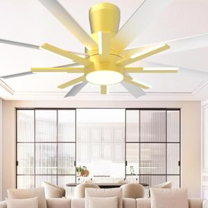 60 inch Flush Mount Ceiling Fans with Lights and Remote, Low Profile Ceiling Fan with Light for Living Room Bedoom6 Speed Reversible8 Blades and 9 Lights3 CCTWhite Gold