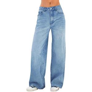EMMIOL Women's 2026 Wide Leg Jeans Distress Mid Waist Denim Pants Vintage Y2K Trousers (X-Large, Light Blue)