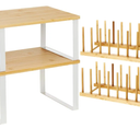 4 Pcs Kitchen Organizer Accessories Set Cabinet Organizer Shelf and Bamboo Dish Drying Plate Rack Counter Shelves Storage Holder for Spice Rack, Dish, Pot Lid, Bowl, Cup(Wooden Color)