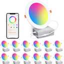 Smart Recessed Lighting 6 Inch RGBCW Color Changing 16W LED Downlight with Junction Box,1350 Lumen Recessed Ceiling Light Compatible with Alexa,Dimmable by Bluetooth Control -12Pack