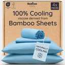 Bambaw Queen Sheet Set 4pcs 100% Viscose Derived from Bamboo Sheets Queen Size Bed Set, Breathable Sheets Fits Up to 16'' Deep Pocket, Queen Cooling Sheets for Hot Sleepers (Dream Blue)