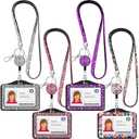 Ctosree 4 Sets Rhinestone Lanyard Bling ID Card Holder Crystal Retractable Badge Reel Rhinestone Neck Lanyard Card Holder with Metal Clasp and Key Ring for Women Nurse Teacher, 4 Colors (Horizontal)