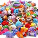 72 Pack Mini Stuffed Animal, Assorted Plush Toy (Dinosaur, Zoo, Ocean), Party Favors for Kid, Perfect for Claw Machine Filler, Goody Bag Stuffers, Keychain, Carnival Prizes, Classroom Reward Gift Bulk