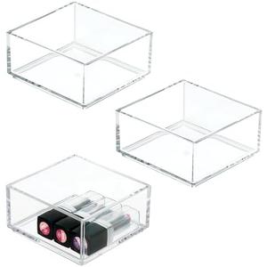 iDesign Plastic Makeup Drawer Organizer - Cube Organizer Bin for Bathroom - Set of 3 - Clear