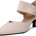 RIBONGZ Kitten Heels for Women Closed Toe Comfortable Low Heels Pointed Toe Sexy Slip on Pumps Bridal Party Dressy Shoes 8.5