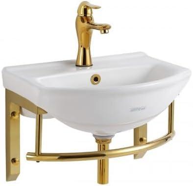 Wall Mount Bathroom Vessel Sink Renovators Supply Manufacturing 18 wide White Grade A Ceramic Wall Hung Sink with Brass Faucet, Matching Drain, and Stainless Steel Towel Bar with Brass PVD Finish