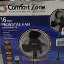 Comfort Zone 16-Inch Oscillating Pedestal Fan with Remote Control, 3-Speed High-Velocity Cooling, Adjustable Height & Tilt, Quad-Pod Folding Base, Black ETL Listed