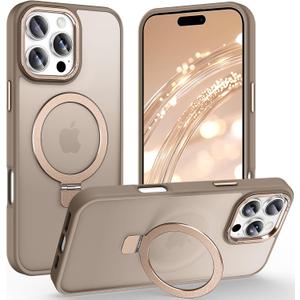 Magnetic for iPhone 16 Pro Case with Ring Stand, [10 FT Drop Protection] [Velvety Touch] Slim Translucent Matte Back Shockproof Phone Case for iPhone 16 Pro 6.3'', Bronze