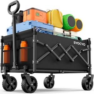 Collapsible Wagon Cart 220lbs Beach Foldable Wagon Lightweight & Portable Folding Utility Grocery Shopping Carts with Wheels for Shopping Garden and Sports (Black)