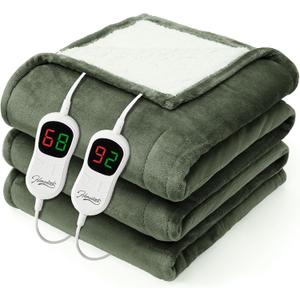 Homemate Electric Heated Blanket Queen - 84"x90" Heating Bed Blankets Throw with 10 Heating Levels 8 Hours Auto Off Fast Heating Over-Heated Protection Ultra Soft Warm Flannel ETL Certified Green
