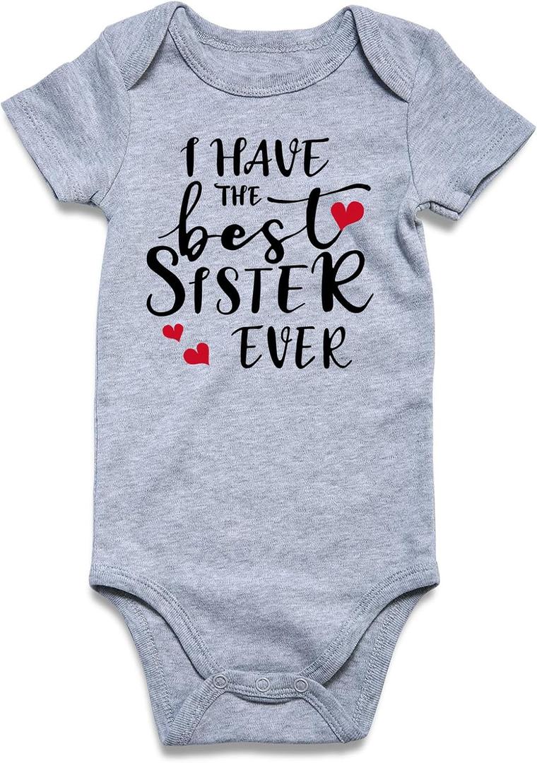 Baby Boys Girls Bodysuit Infant Funny Outfit Newborn Short Sleeve Romper Clothes Baby Jumpsuit 9-12 Months (A I Have the Best Sister Ever)
