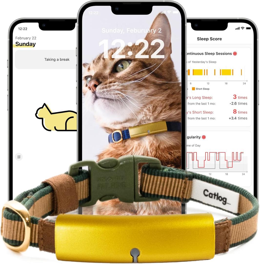 Health Tracker for Cats - Smart Cat Collar with Safety Breakaway Buckle for Indoor Cats, Wellness Alerts, Real-time Monitoring (Forest,M)