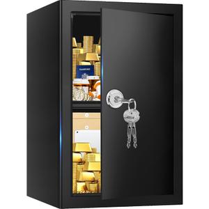 2.6 Cubic Feet Fireproof Safe Box with Key Lock, Hidden Steel Security Box with Removable Shelf for Cash, Documents and Passports, Personal Safes for Home/Office, 13.78" W x 12.99" D x 16.54" H