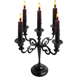 Rely+ 5 Arm Candelabra Taper Candle Holders Decorations Indoor Kitchen Dcor Table Candles Candlestick Candelabra Centerpiece (Black Glossy)