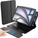 HOU Keyboard Case for iPad Air 11" M4/M3/M2, 5th/4th Gen & Pro 11" (20182022, 1st4th), Ultra Slim Smart Folio with Full-surface Touchpad, Stylus Holder, and Lens Protection  Ideal for Work & Travel (Black)
