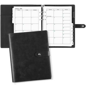 Weekgrat 2026 Leather Planner A5 Leather 6 Ring Binder Planner Binder Journal with Pockets for Men and Women (Black)