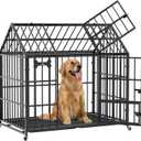 Dosker Heavy Duty Dog Crate 42 Inch,XL Large/Medium Pet Dog Cage Kennel Indoor,Steel Escape Proof Cage with Roof Top 2 Doors Removable Trays,Lockable Wheels