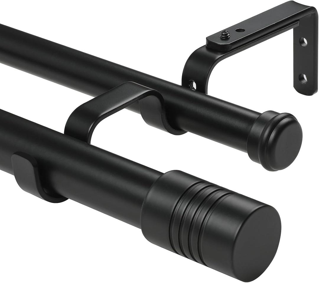 Creatyi 1 Inch Heavy Duty Double Curtain Rods 32 to 129 Inch Adjustable Double Curtain Rods for Windows for Bedroom Living Room Kitchen Study Office (Black)