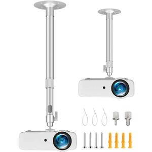 2-Be-Best Projector Mount,14-24in / 37-62cm Projector Ceiling Mount Extendable Ceiling Projectors Mounts Adjustable Angle 360 Rotation Drop Ceiling Projectors Mounts Silver