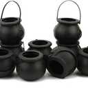 LOMIMOS 12pcs Halloween Day Mini Black Cauldron,Multi-purposed Plastic Candy Holder with Handle for Decoration Party Favors