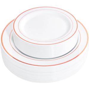 FLOWERCAT 60PCS Rose Gold Plastic Plates - Heavy Duty Rose Gold Plates Disposable for Christmas Party/Wedding- Include 30PCS 10.25inch Dinner Plates and 30PCS 7.5inch Dessert Plates