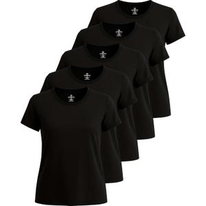 Real Essentials 5 Pack: Women's Short Sleeve T-Shirts Workout Tops Fitness Pilates Gym Activewear Athletic (Plus ) (2X)