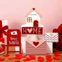 Gerrii 5 Pcs Valentines Wooden Table Sign Decoration 3D Hearts Envelopes Mailbox House Shaped Home Decor Valentines Tabletop Centerpiece for Farmhouse Home Office Tiered Tray Desk Decor